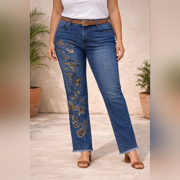 John Mark Denim - John Mark Blue Jeans with Gold Embroidery